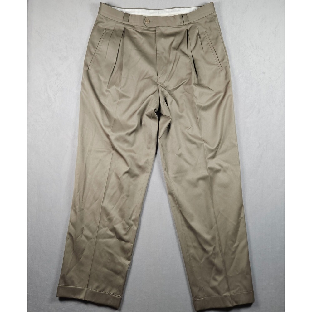 Zanella Dress Pants Mens 36x32 Brown Platinum Pleated Cuffed Virgin Wool Italy